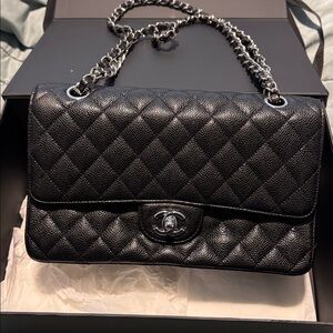 Chanel Black Quilted Clutch with Silver Accents